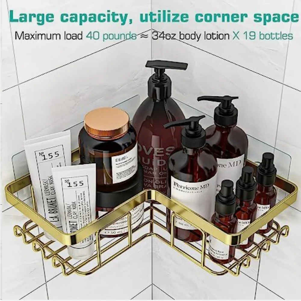 Corner Shower Caddy, 3-Pack Adhesive Bathroom Caddy with Soap Holder & 12 Hooks